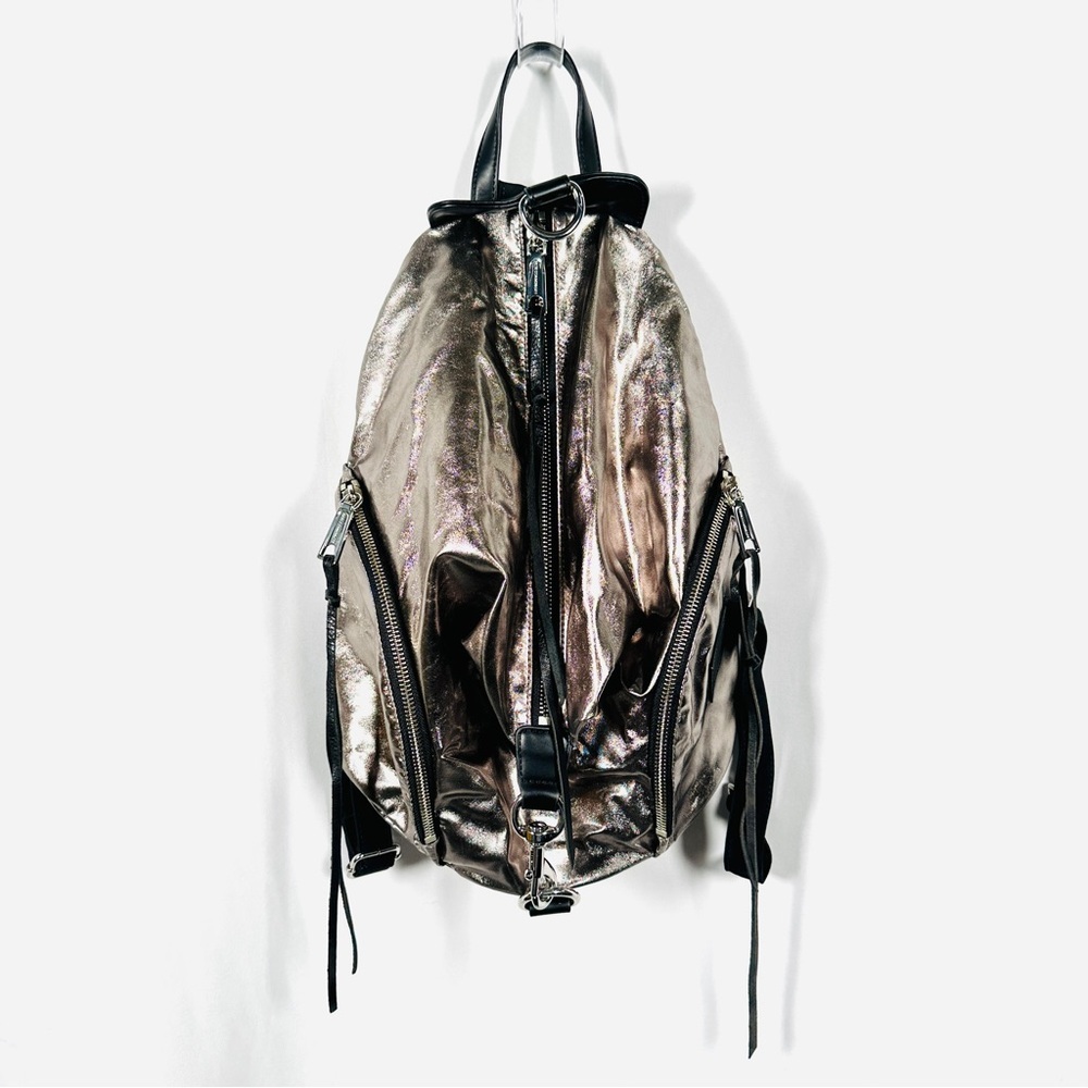 Rebecca Minkoff Julian Backpack Metallic Foil Leather Gunmetal Silver - Picture 6 of 14